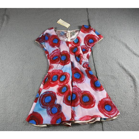 New Marni Dres 42 Abstract Dot Print Mini Buchi Rossi Envers Satin Lacquer - Picture 1 of 7